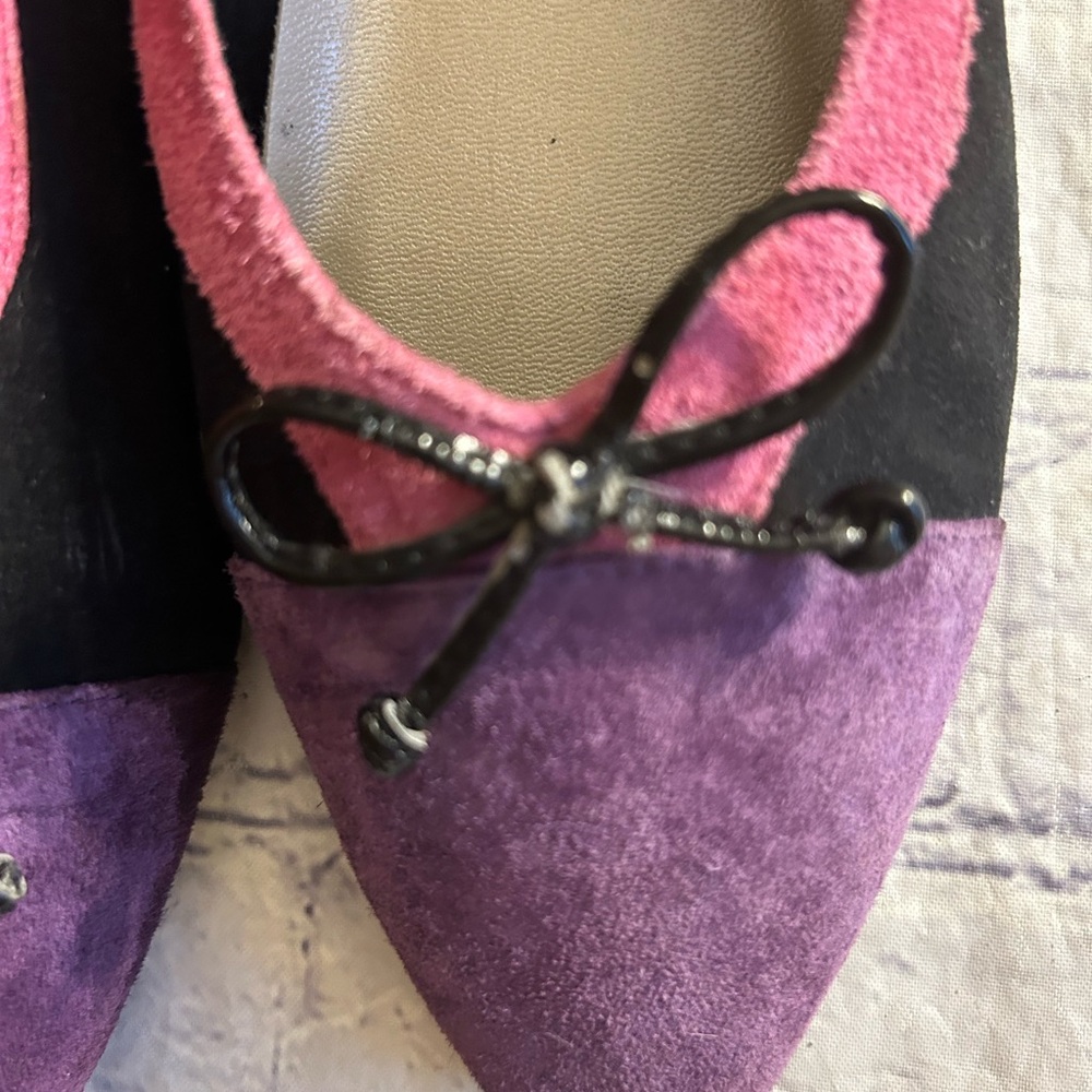 ANNIE COLOR BLOCK VTG FLATS WITH BOW TOE LEATHER SUEDE UPPERS WOMEN’S SIZE 8.5 - Picture 6 of 11